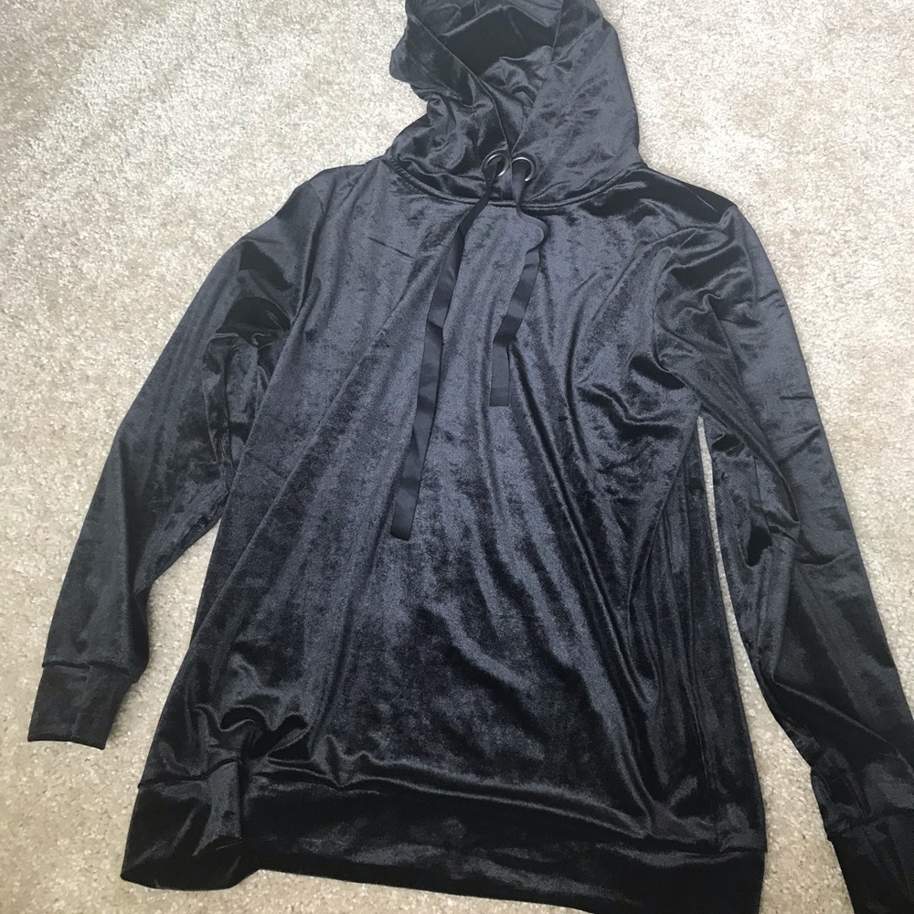 Love Riche Black Velvet Hoodie Sweatshirt